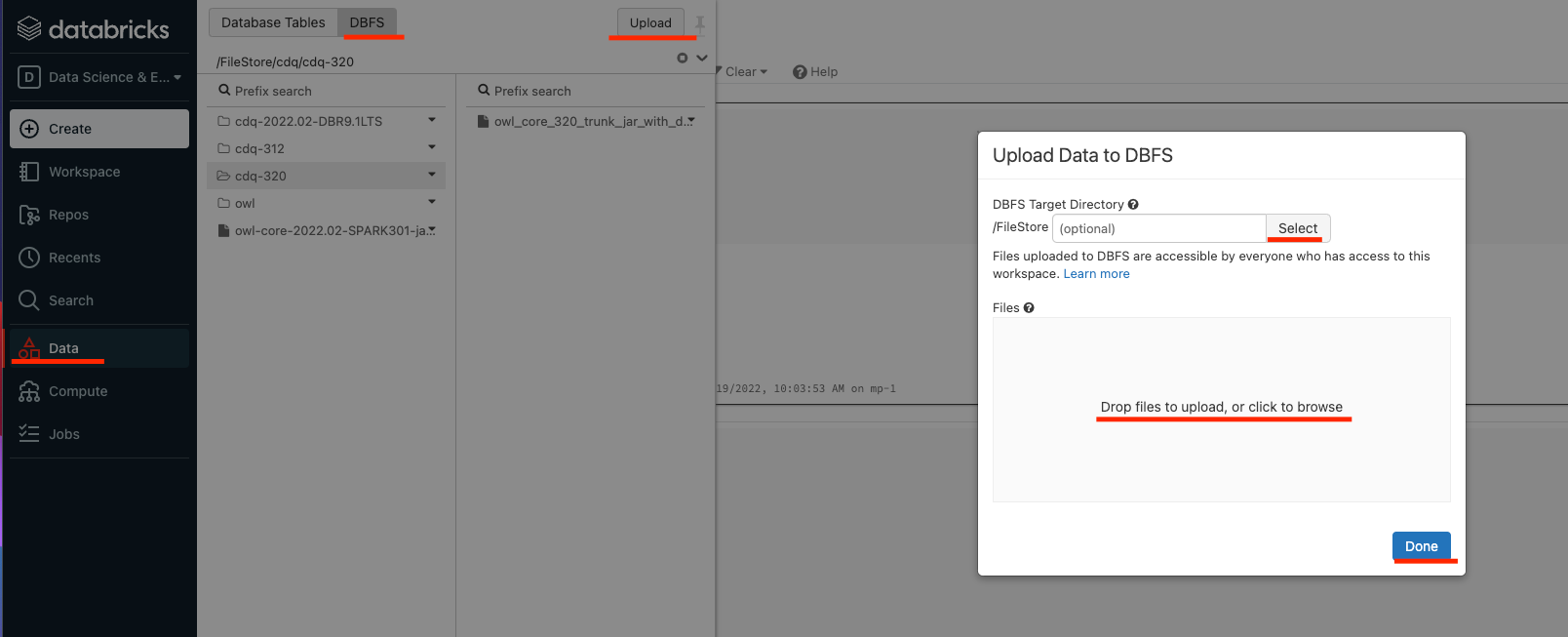 Upload owl-core-xxxx-jar-with-dependancies.jar to DBFS.
